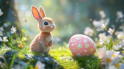 Celebrate Easter with an adorable bunny and a festive egg, symbolizing the joy and spirit of the holiday.