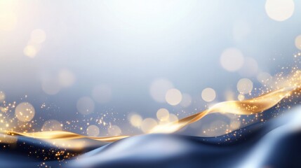 Wall Mural - gentle swells of blue fabric merge with a golden wave, illuminated by soft light. this tranquil look