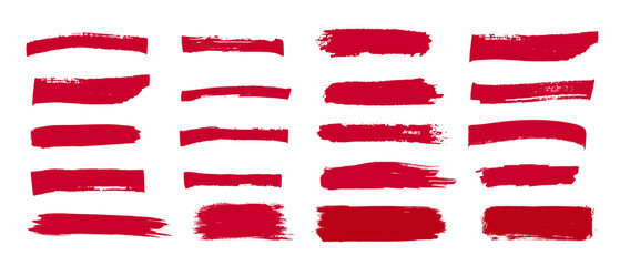 red brush strokes grunge set. distress texture banners collection isolated on white background.