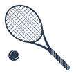 © Bohdan - Tennis racket icon vector. Racket with ball on court. Tennis accessory. Silhouette racquet for sport. Vector illustration.