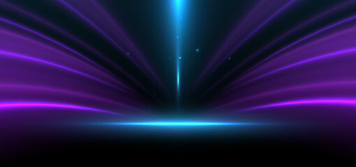 Wall Mural - Abstract blue background with curve glowing purple ray.