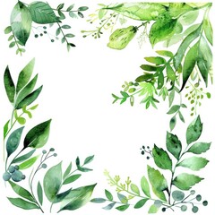 Wall Mural - Greenery Drawing. Botanic Wedding Invitation Design with Hand Painted Leaves and Floral Illustration