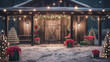 © iPhoto - Outdoor view of decorated Christmas warehouse.