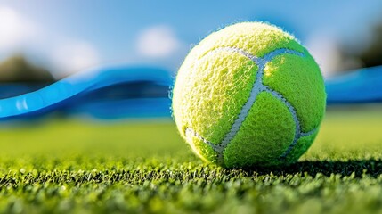 Close-up of a Tennis Ball on a Green Court