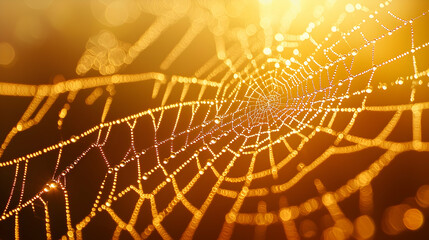 Golden Dewdrops on a Spider Web Illustration