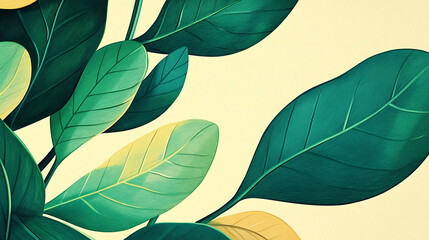 Hand-drawn illustration of green plants and leaves.