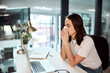 © peopleimages.com - Sick, tissue and business Asian woman in office with virus infection, flu symptoms and blowing nose. Professional, worker and person with allergies, cold and illness in workplace for medical crisis