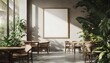 © SemangArt - A serene cafe interior with plants and a blank frame, inviting relaxation and creativity.
