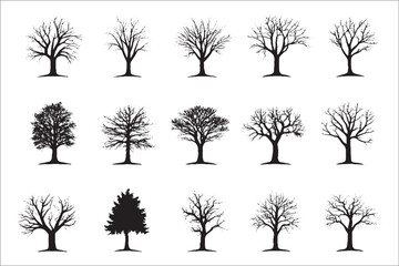 Set of black silhouette illustration of tree