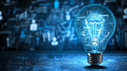 Wall Mural - a glowing light bulb symbolizes innovative technology and ideas in a digital background, representin