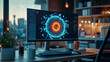 © dK - Advanced home office technology featuring a security interface