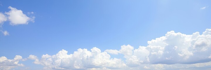 Peaceful blue sky background with fluffy white clouds, clear, weather, nature