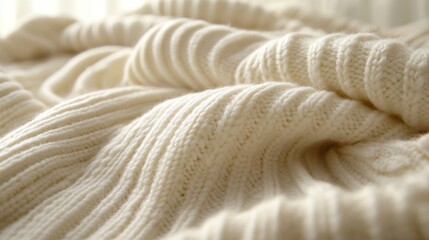 Aufkleber - A cream-colored ribbed sweater lays elegantly on a textured surface, catching soft natural light, creating a warm and inviting atmosphere.