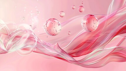 Canvas Print - A soft, abstract design featuring pink waves and bubbles, creating a serene and dreamy atmosphere.