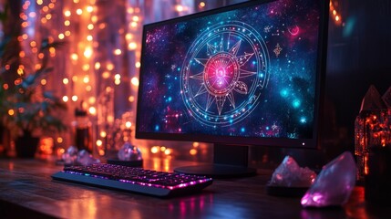 Astrology Dashboard with Zodiac Wheel in Mystical Background. Generative AI