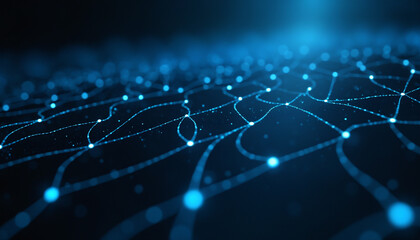 Wall Mural - flowing digital network with illuminated nodes: a flowing digital network with illuminated nodes, re