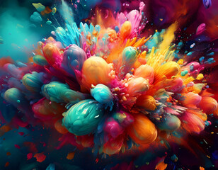 Aufkleber - A vibrant explosion of colorful paint splatters and droplets in a dynamic composition.