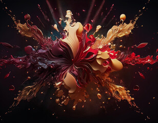Aufkleber - A colorful burst of liquid explodes outward, creating a symmetrical pattern with a dark background.