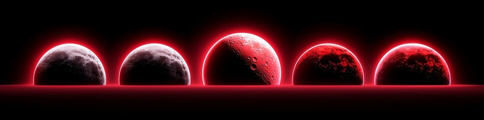 Wall Mural - a red space solar eclipse light glows in a galaxy modern. an abstract outer world ring with neon fla