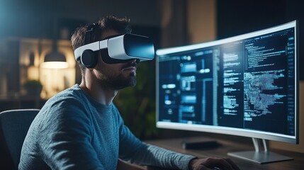 Man Using VR Headset for Development