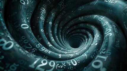 A swirling vortex of numbers, resembling a black hole, representing the concept of data and information.