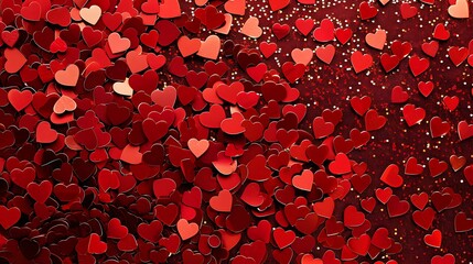 Wall Mural - A vibrant collection of red hearts scattered across a surface, symbolizing love and affection.