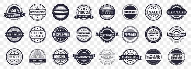 Poster - Set of retro seal stamp. Premium quality, certified, original, guarantee, approved, recommended logo label