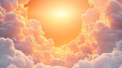 Wall Mural - A radiant sunset illuminating fluffy clouds in a serene sky.