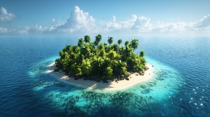 Wall Mural - tropical island surrounded by clear blue water and palm trees.