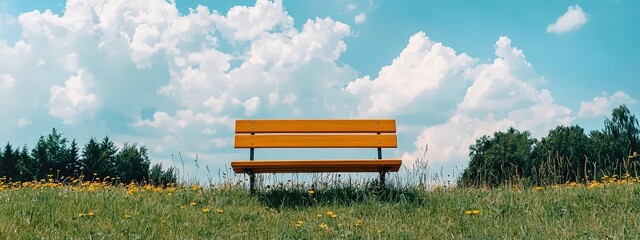 Lonely bench under cloudy sky in park