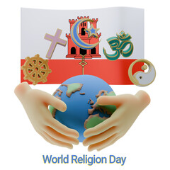 Wall Mural - Classy 3D renders of World Religion Day Written in Gibraltar Language and Flags