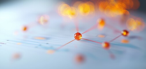 Fototapete - Supply chain security risks concept. A close-up image showcasing a network of glowing orange dots connected by lines, symbolizing data, connectivity, and technological relationships.