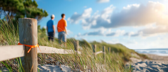 Wall Mural - Environmentalists set up temporary fencing to protect coastal ecosystems