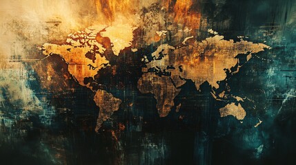 Poster - World map showing international connections and global communication