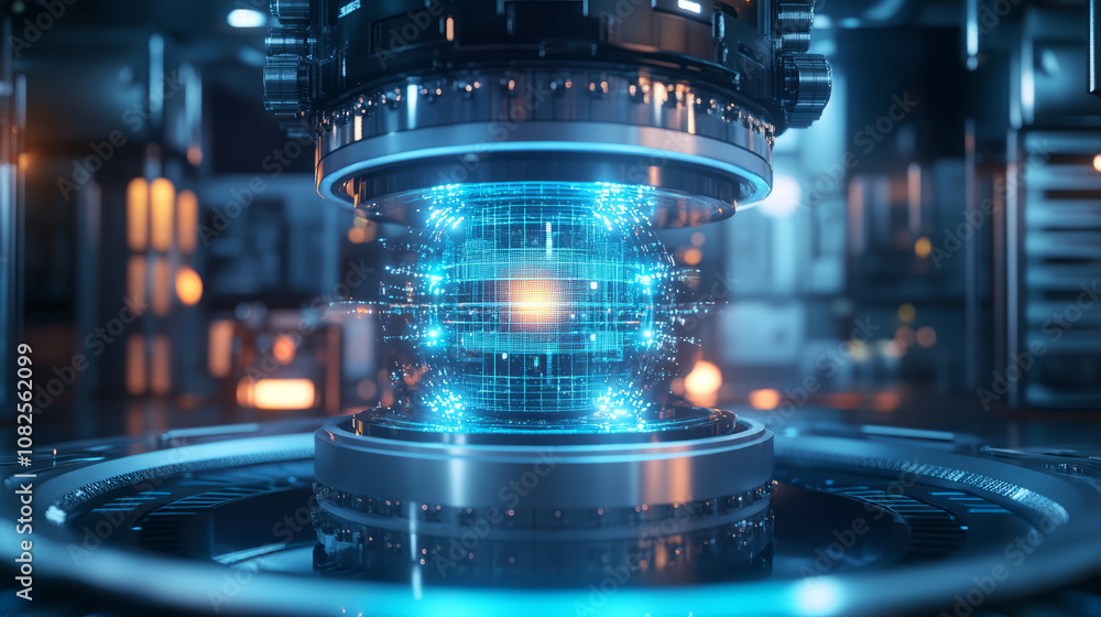 Quantum computing in action, showing a futuristic quantum processor ...