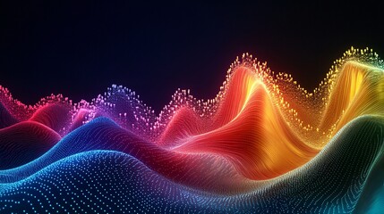Poster - Abstract colorful particle waves flowing on black background