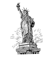 Wall Mural - statue liberty engraving black and white outline