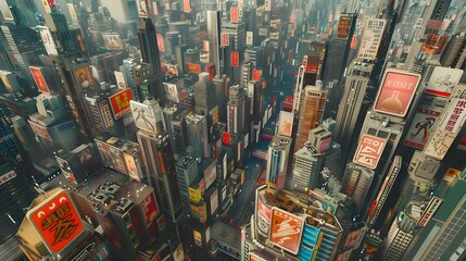 Canvas Print - A futuristic cityscape filled with towering skyscrapers and vibrant advertisements.