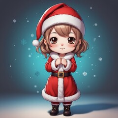 Wall Mural - Chibi Character of a Girl Dressed as Santa