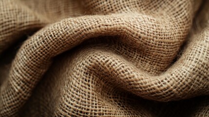 Aufkleber - A close-up view of a burlap fabric displaying its unique texture and soft folds, illuminated by natural light. The earthy tones create a warm, rustic feel.