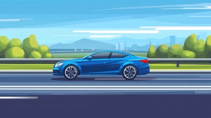 Canvas Print - Car on Highway with City Background