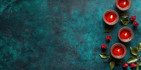 Poster - Candles and roses on teal