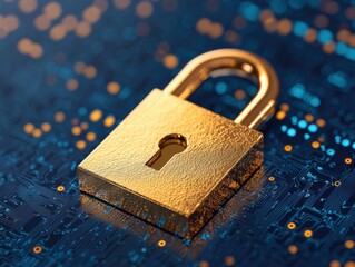 Aufkleber - Gold padlock protecting digital circuit board symbolizing cybersecurity