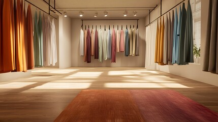 Aufkleber - Explore the vibrant collection of drapery fabrics showcased in a modern retail space for design inspiration