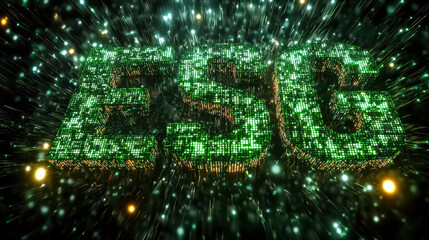 Digital Forest with Green Matrix Code Forming ESG Concept of Environmental, Social, Governance