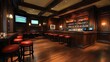 © progressman - a bar with red stools and a television on the wall behind it