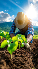 Wall Mural - Farmers embrace sustainable practices to enhance soil quality in eco-friendly vineyards