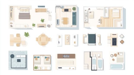 this shows different types of apartments: studios, condos, and houses with one or two bedrooms. it i