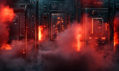 Wall Mural - A futuristic, smoky background with glowing elements suggesting a sci-fi environment.