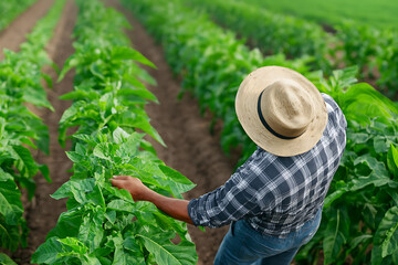 Wall Mural - Farmer implements mixed farming techniques to enhance nature conservation efforts